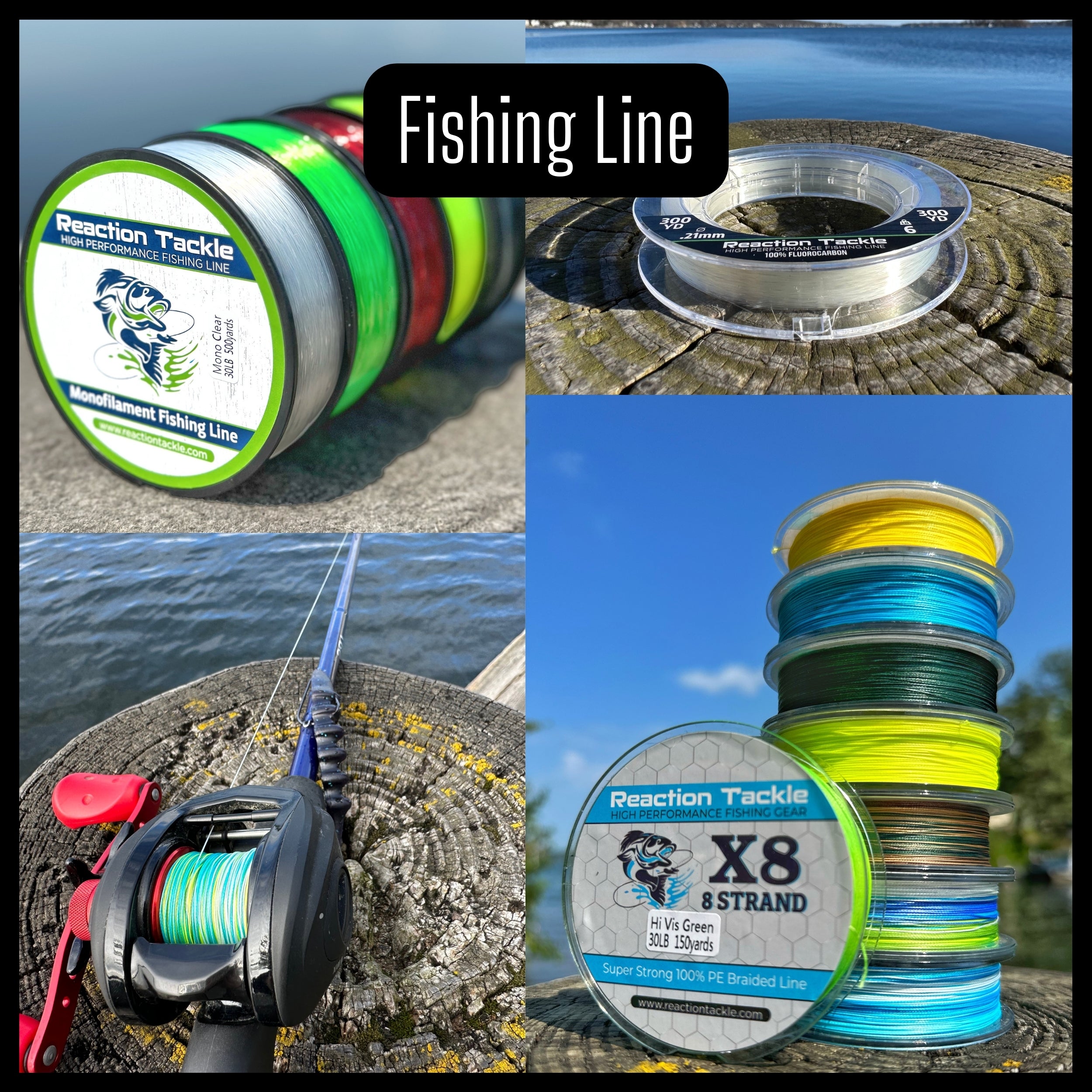 Reaction Tackle X8 Braided Fishing Line- Hi Vis Yellow 8 Strand