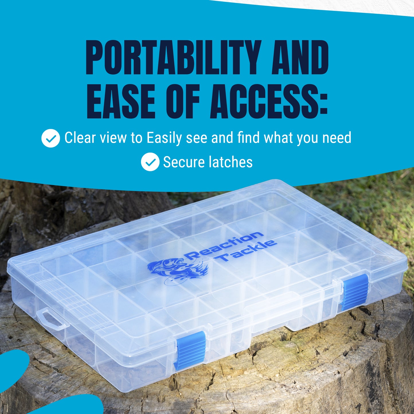 Reaction Tackle Basic Tackle Tray- Affordable, Lightweight Design with 2 Secure Clips - Reaction Tackle