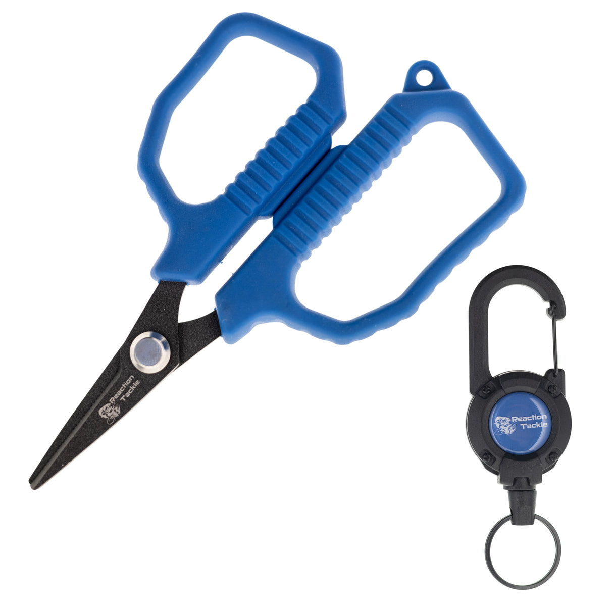 Tijeras de pesca Reaction Tackle de 4.5" con cordón retráctil y mosquetón - NUEVO