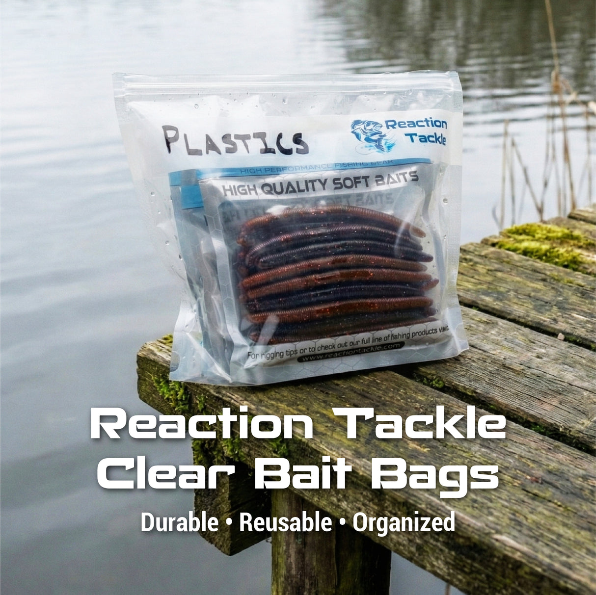 Reaction Tackle Clear Bait Bags – Soft Plastics and more- Or - image 2