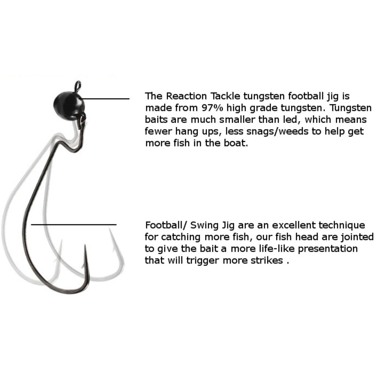 Reaction Tackle Tungsten Football/Swing Jig Heads- 3-Pack - Reaction Tackle