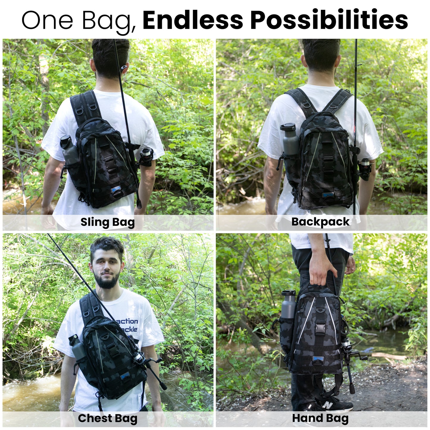 Reaction Tackle Fishing Tackle 2-in-1 Sling Bag/Backpack- 3 Sizes - Reaction Tackle