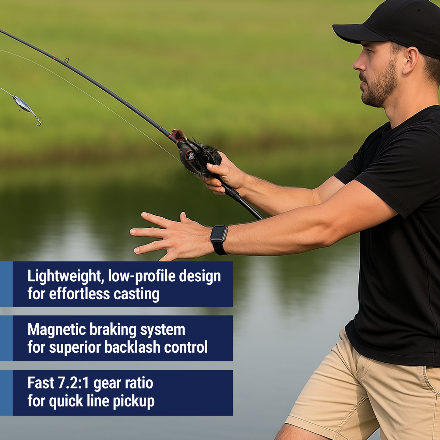 Reaction Tackle Baitcasting Fishing Reel – ReactCast Edition- High-Speed 7.3:1 Gear Ratio - NEW - Reaction Tackle