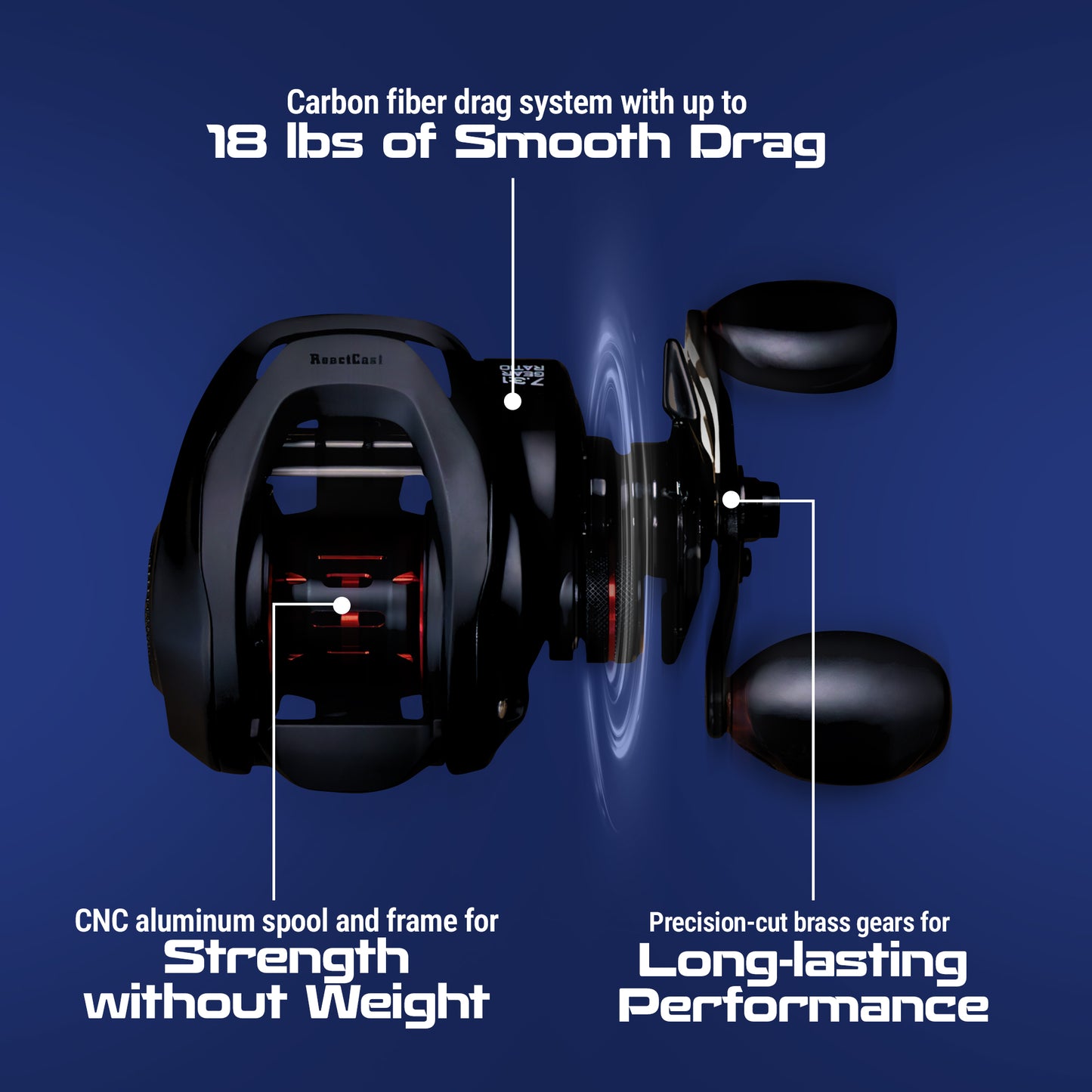 Reaction Tackle Baitcasting Fishing Reel – ReactCast Edition- High-Speed 7.3:1 Gear Ratio - NEW - Reaction Tackle