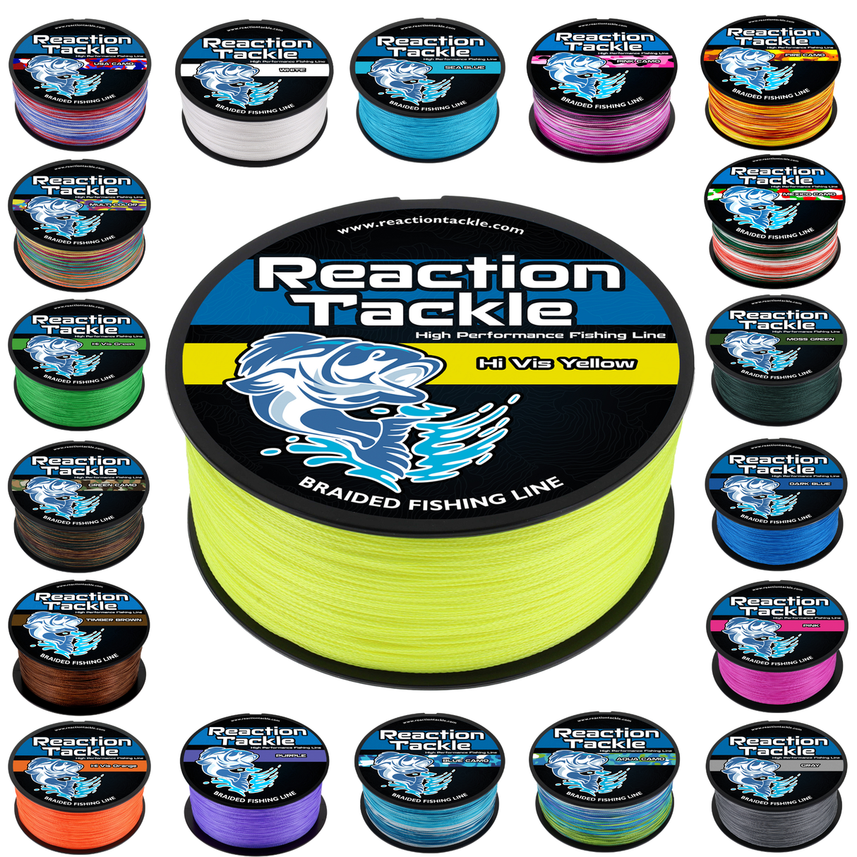 Sedal trenzado 4X Reaction Tackle – 26 colores, 6–100 lb, 150–1500 yd