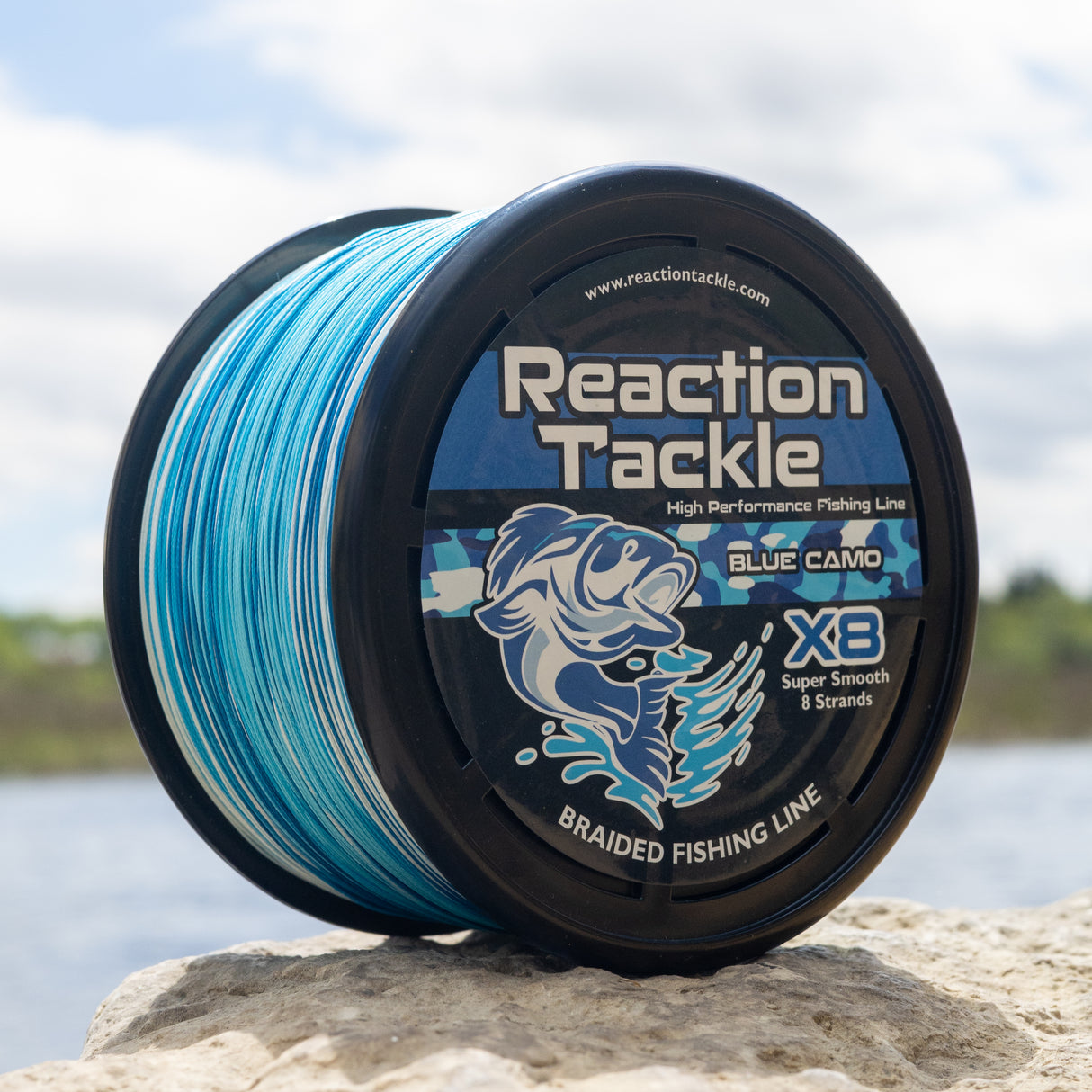 Sedal Trenzado de Pesca Reaction Tackle X8 - Camuflaje Azul de 8 Hebras