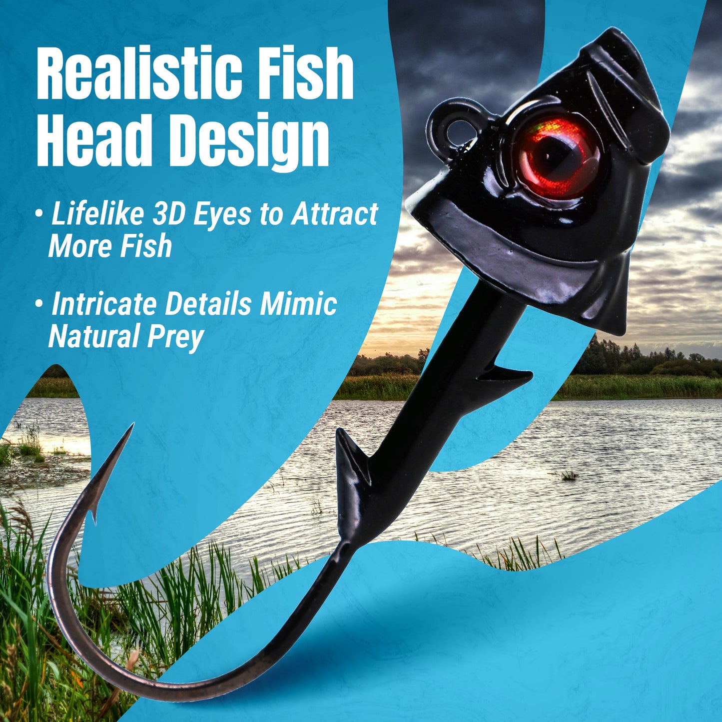 Reaction Tackle 97% Pure Tungsten Swimbait Jig with Realistic Fish Head- 5-PACK - New - Reaction Tackle