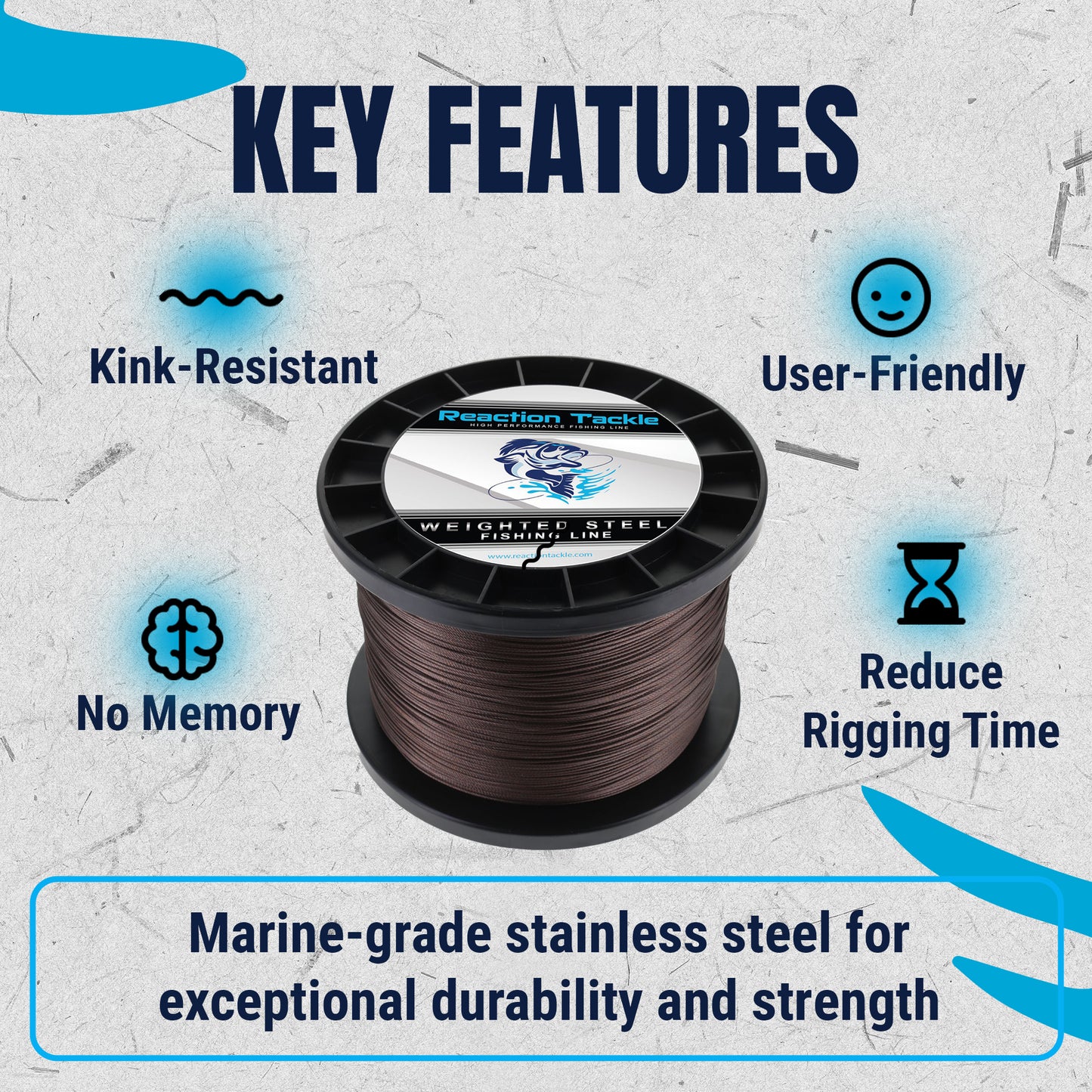 Reaction Tackle Weighted Stainless Steel Trolling Line 45LB- Premium Weighted Fishing Wire - New - Reaction Tackle