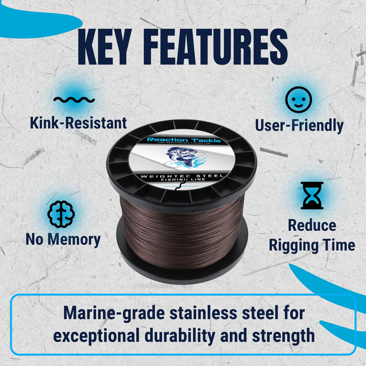 Reaction Tackle Weighted Stainless Steel Trolling Line 45LB- Premium Weighted Fishing Wire - New - Reaction Tackle