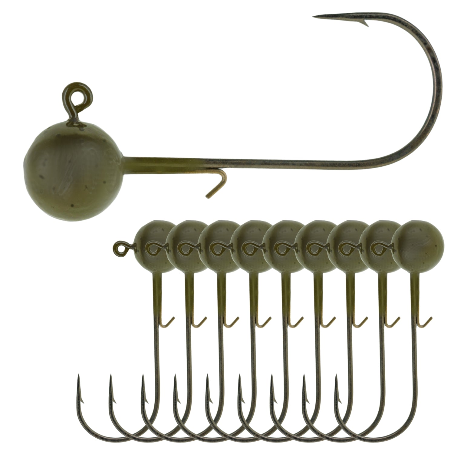 bulk lead head fishing hooks Reaction Tackle Lead Ball Jigs (10-Pack) – Premium Round Jig Heads for Stick Baits - 1/16 oz