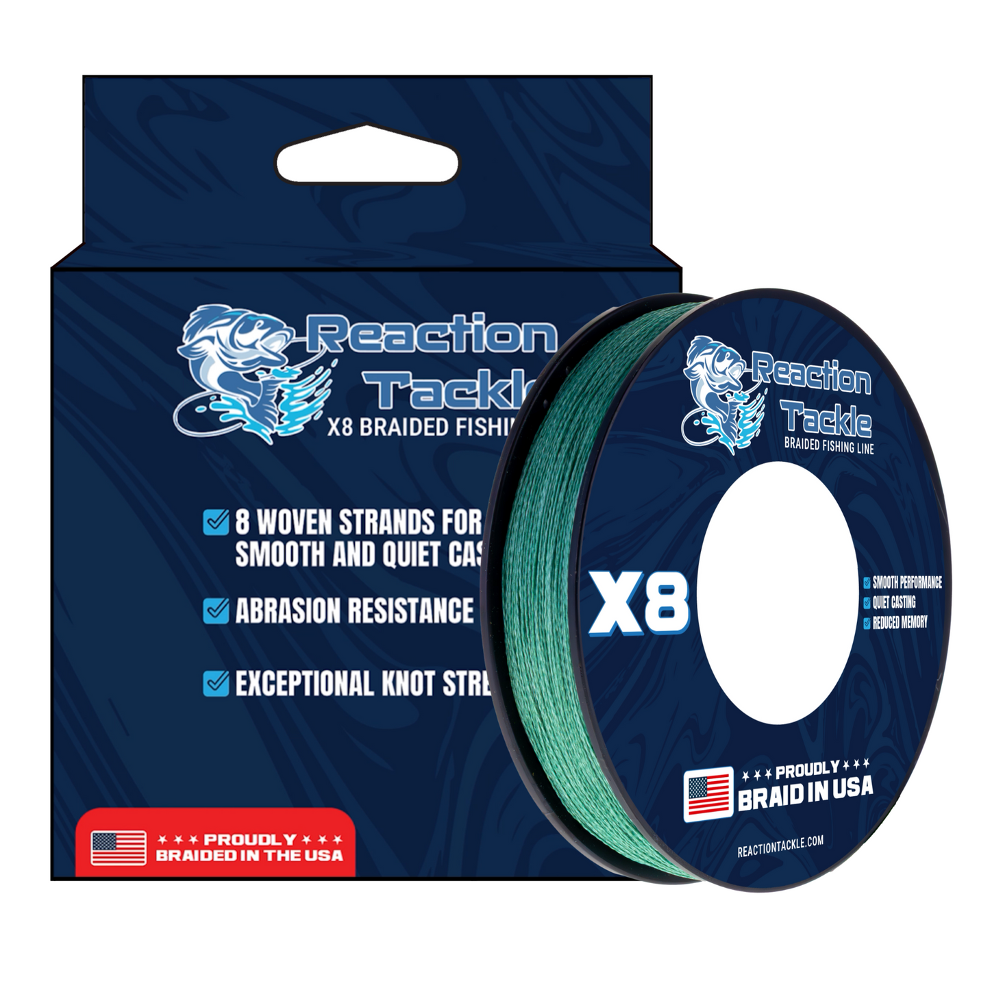 Reaction Tackle BRAIDED IN THE USA Fishing Line- 8X- NEW - Reaction Tackle
