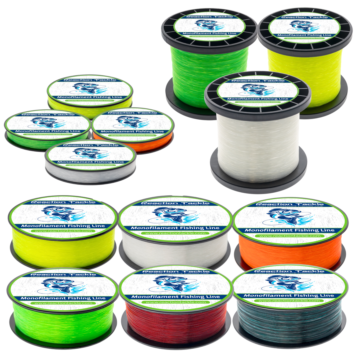 Reaction Tackle Monofilament Fishing 350yd-1lb Jumbo Spools- All Colors