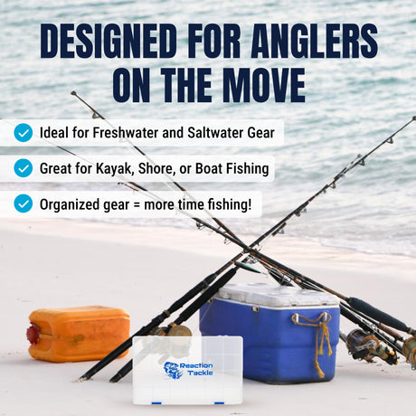 Reaction Tackle Basic Tackle Tray- Affordable, Lightweight Design with 2 Secure Clips - Reaction Tackle