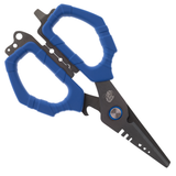Reaction Tackle Multi-Tool scissors showing built-in split shot crimper and hook tuner