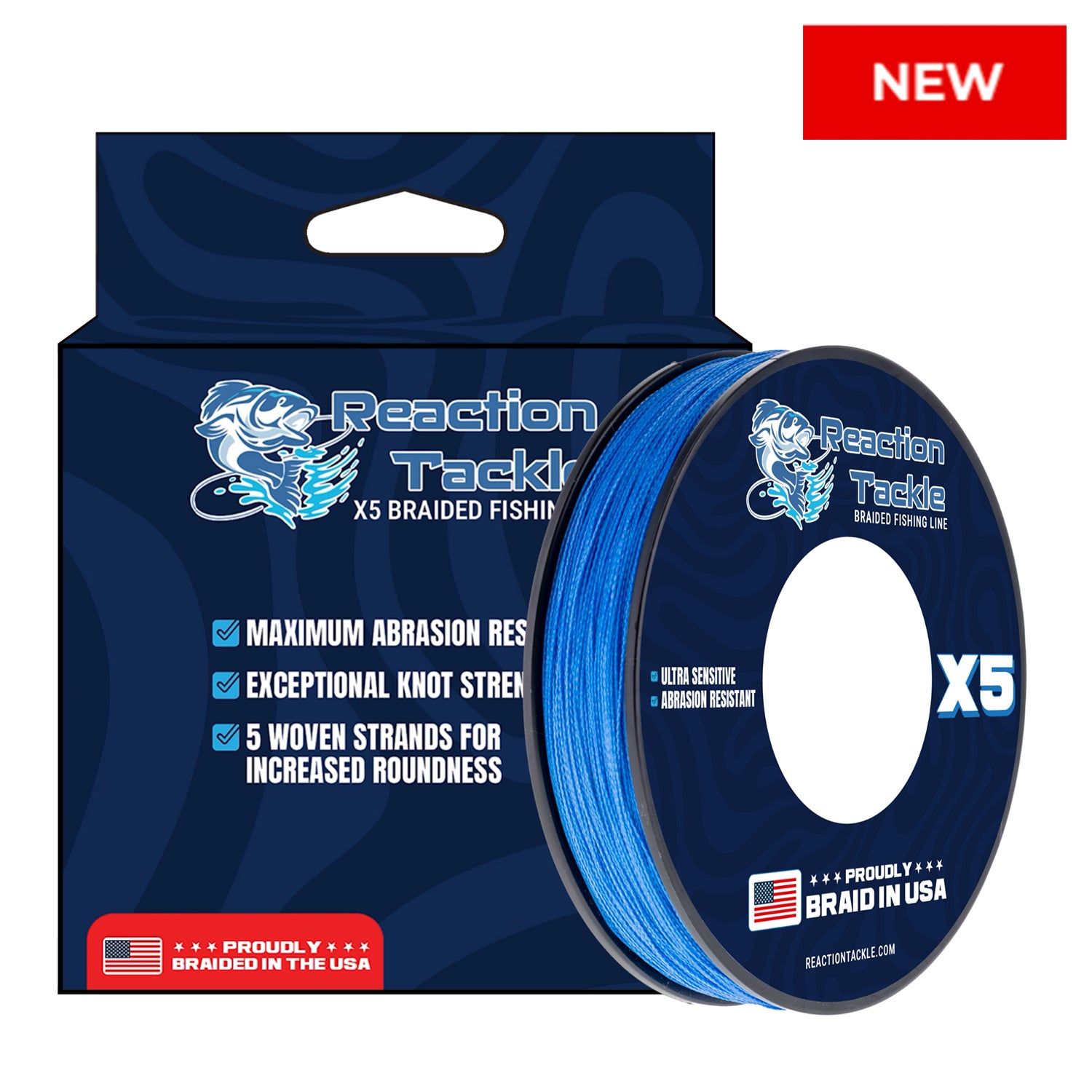 Reaction Tackle BRAIDED IN THE USA Fishing Line- 5X- NEW - Reaction Tackle
