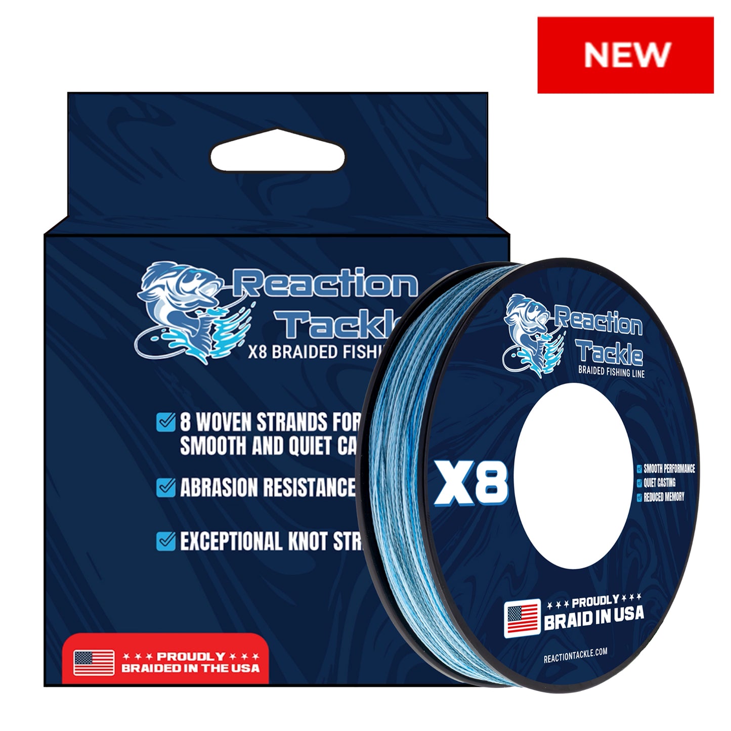 Reaction Tackle BRAIDED IN THE USA Fishing Line- 8X- NEW - Reaction Tackle