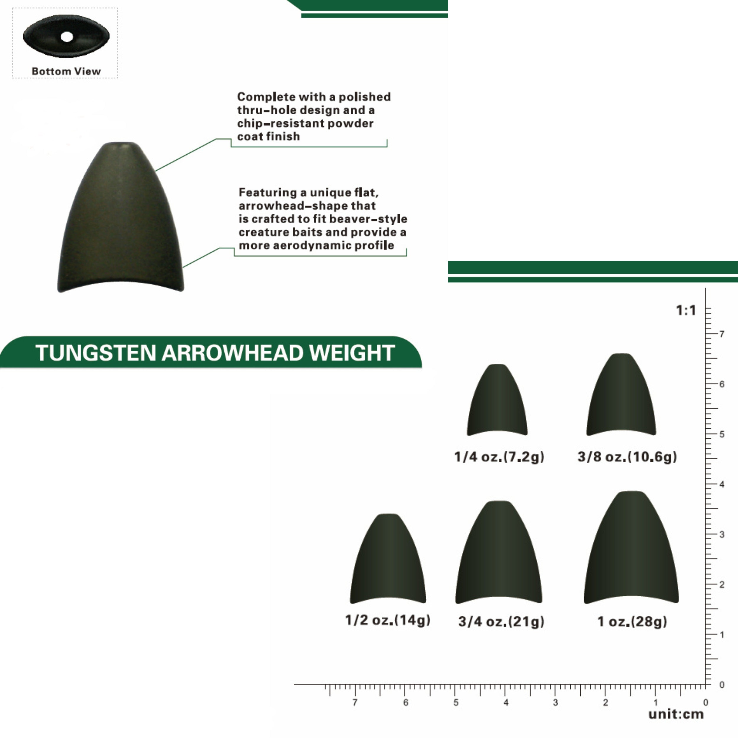 Reaction Tackle Tungsten Arrowhead Weights/Sinkers- 5 pack - Reaction Tackle