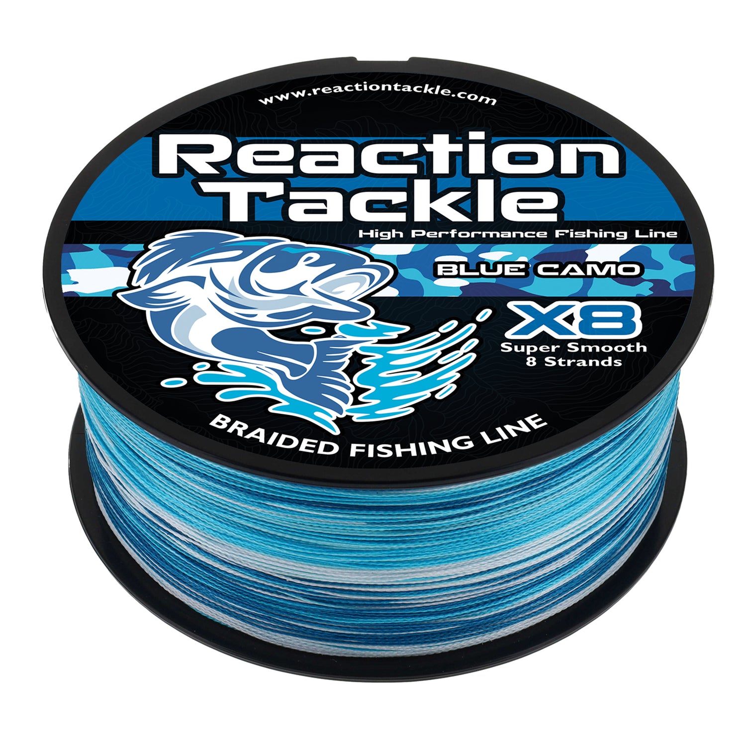 150lb braided fishing line Reaction Tackle X8 Braided Fishing Line - Blue Camo 8 Strand