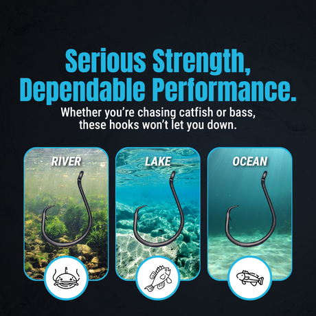 Reaction Tackle Heavyweight Catfish Circle Hooks - Offset Octopus Hooks (25 Pack) - New - Reaction Tackle