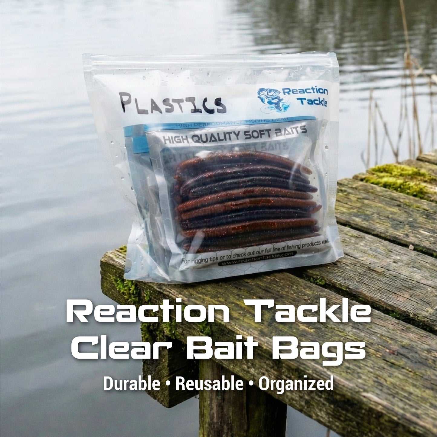 Reaction Tackle Clear Bait Bags – Soft Plastics and more- Organizer Bags with Label Area – Resealable -10 Pack or 20 Pack