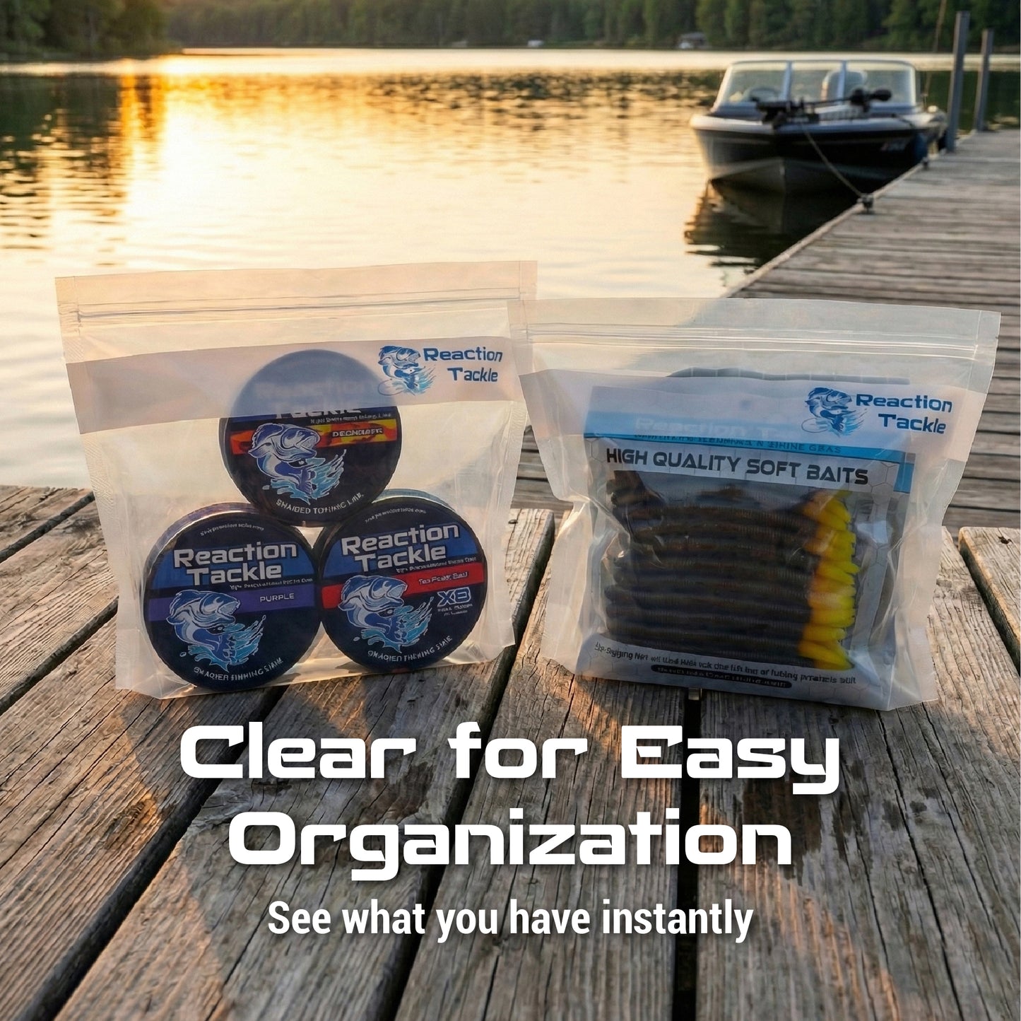 Reaction Tackle Clear Bait Bags – Soft Plastics and more- Organizer Bags with Label Area – Resealable -10 Pack or 20 Pack