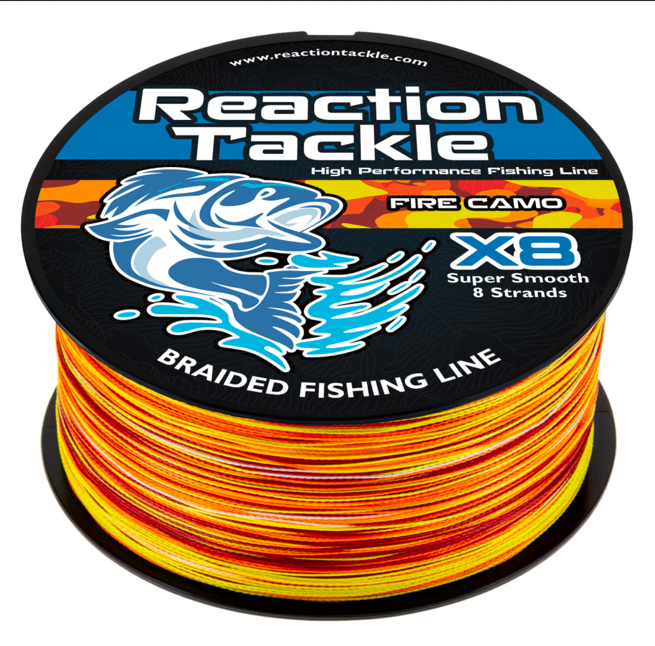 Reaction Tackle X8 Braided Fishing Line - Fire Camo 8 Strand - NEW - Reaction Tackle