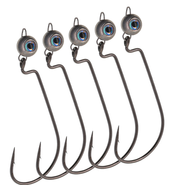 Reaction Tackle Free Swing Jig Head with Realistic Eye 5-Pack - Ideal for Ned Rig and Texas Rig - 97% Tungsten - Reaction Tackle