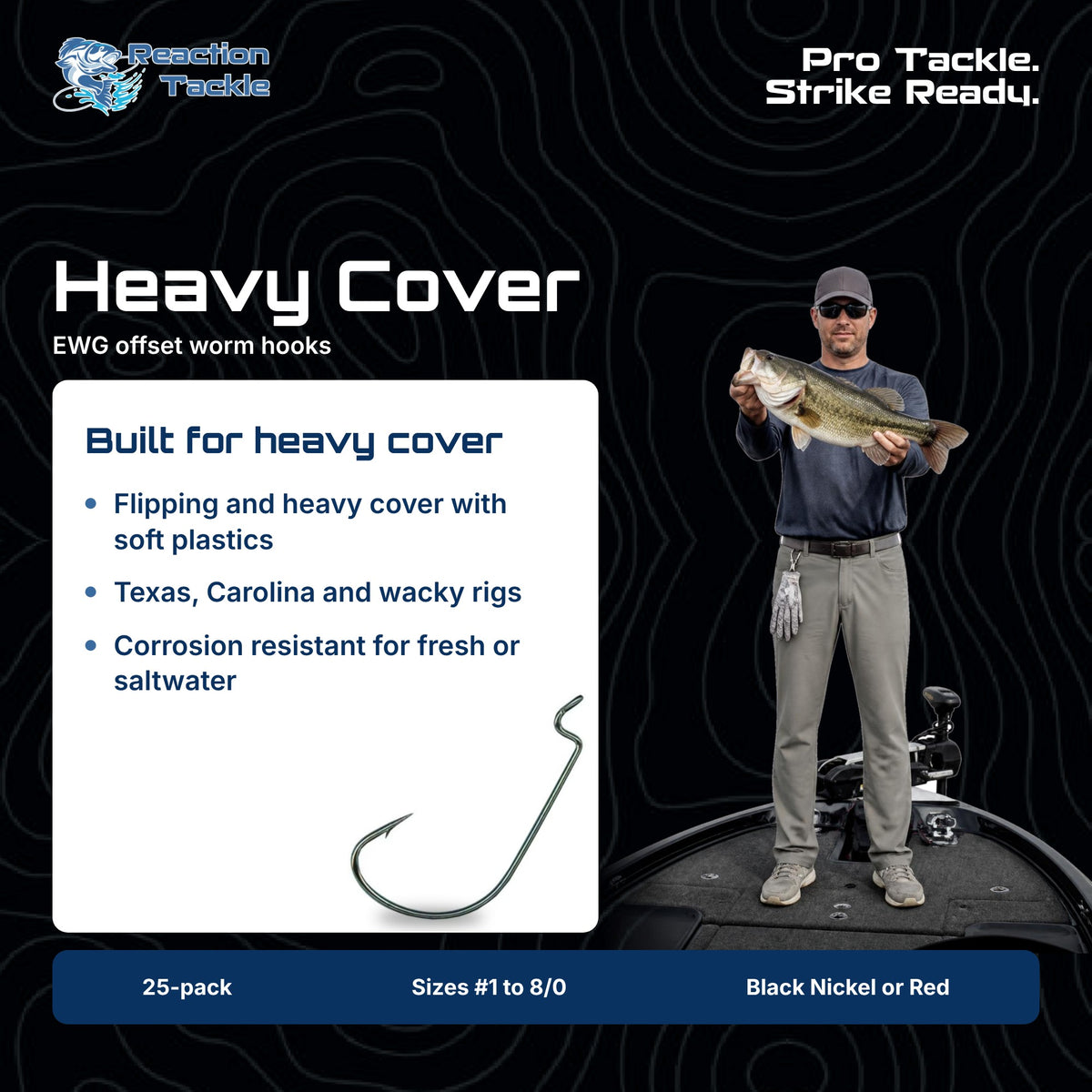 Anzuelos Reaction Tackle Offset EWG Worm Hooks (paquete de 25)