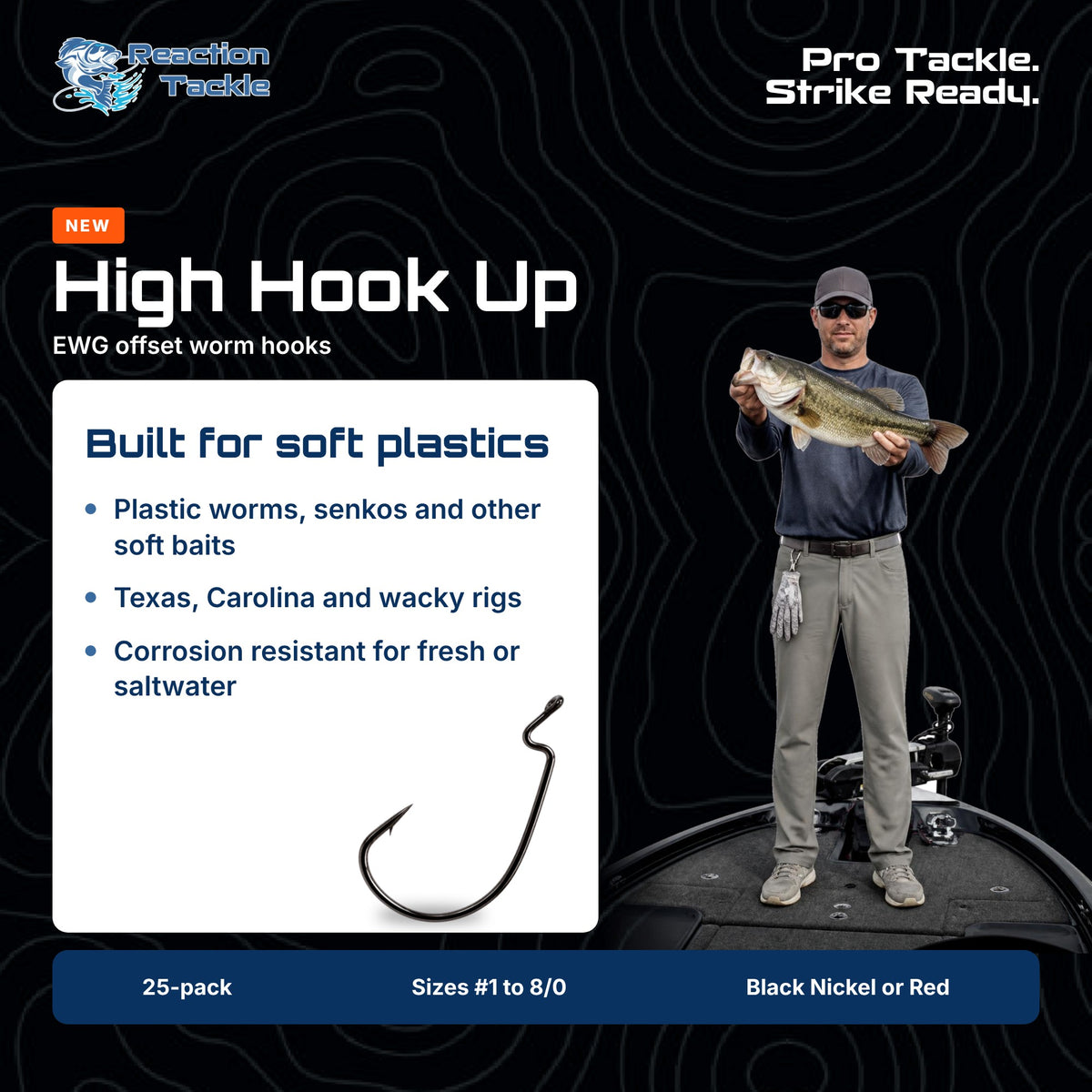 Anzuelos Reaction Tackle Offset EWG Worm Hooks (paquete de 25)