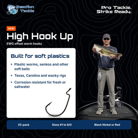 Anzuelos Reaction Tackle Offset EWG Worm Hooks (paquete de 25)