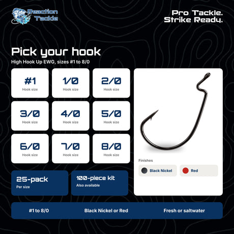 Anzuelos Reaction Tackle Offset EWG Worm Hooks (paquete de 25)