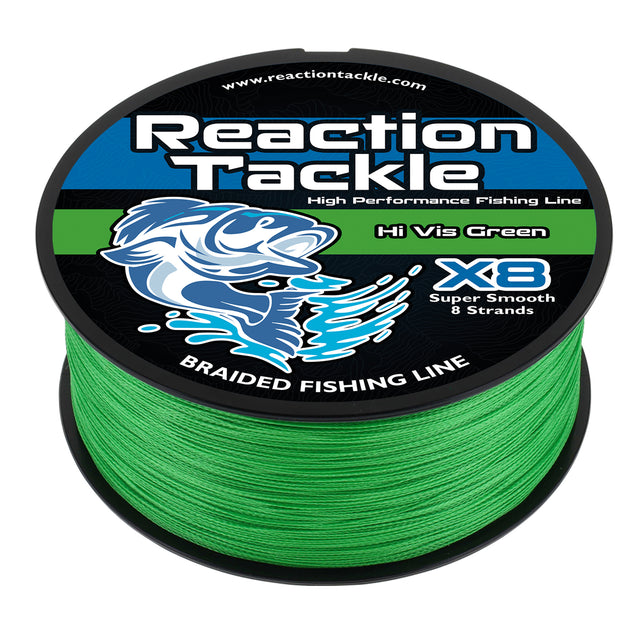 Reaction Tackle X8 Braided Fishing Line - Hi Vis Green 8 Strand - Reaction Tackle