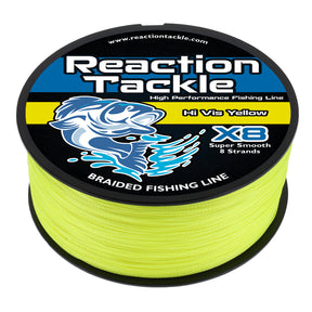 Reaction Tackle X8 Braided Fishing Line - Hi Vis Yellow 8 Strand - Reaction Tackle