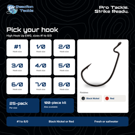 Reaction Tackle Offset EWG Worm Hooks (25-Pack)