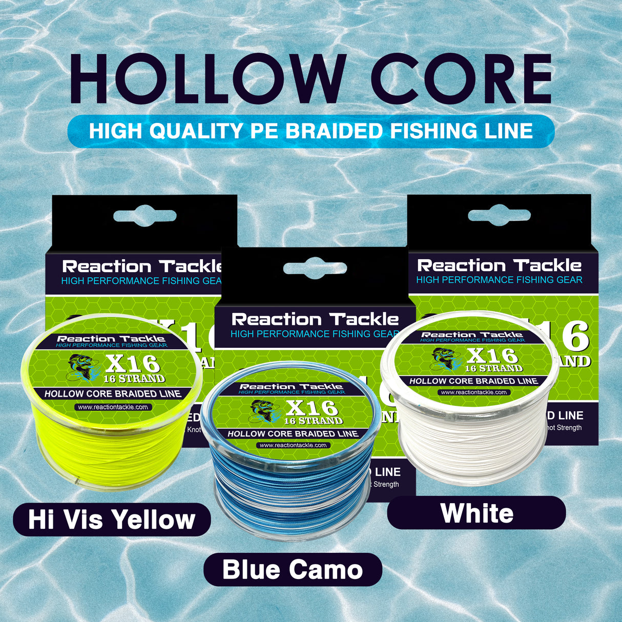 Reaction Tackle Hollow Core - 16 Strand Braided Fishing Line - Reaction Tackle