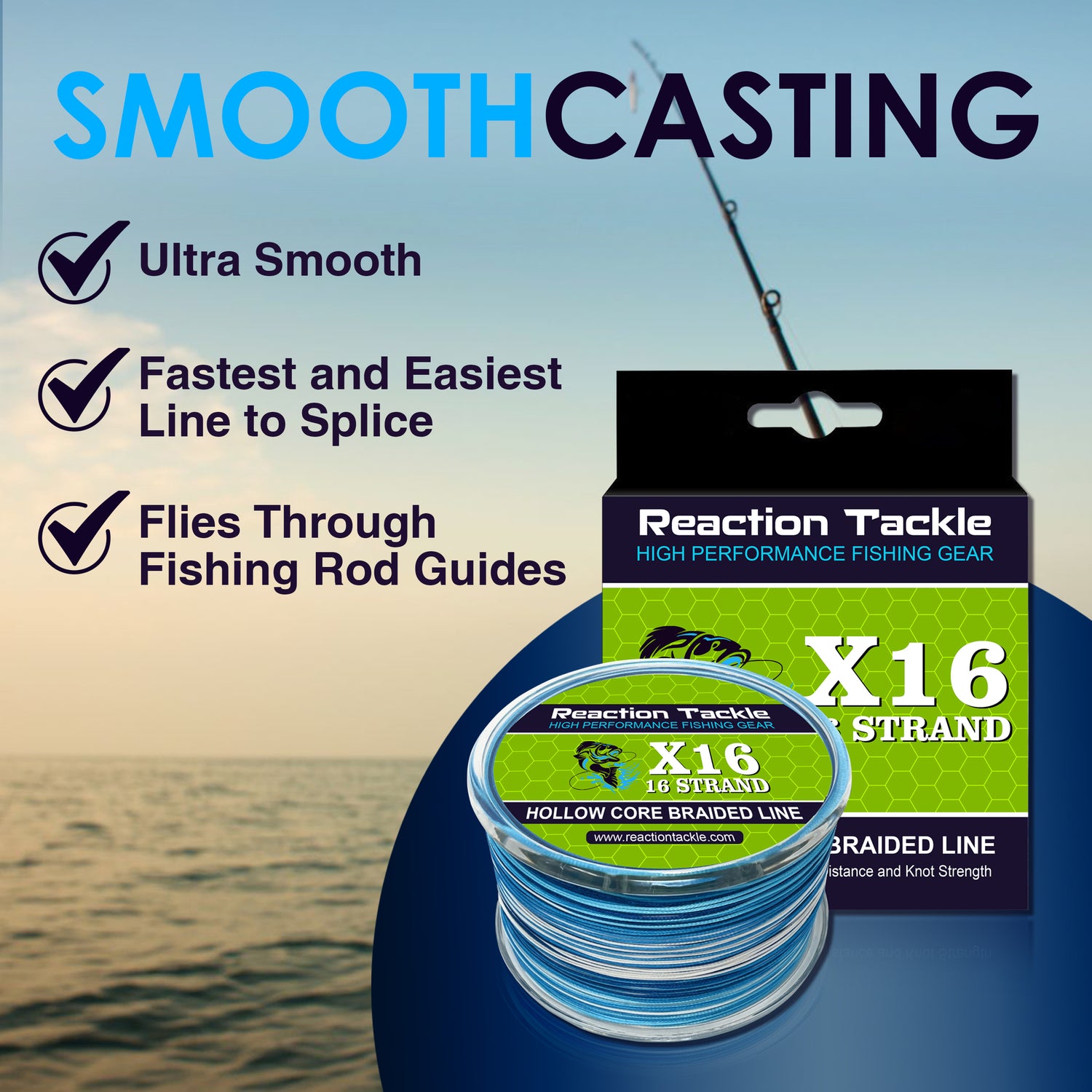 Reaction Tackle Hollow Core - 16 Strand Braided Fishing Line Reaction Tackle Hollow Core - 16 Strand Braided Fishing Line