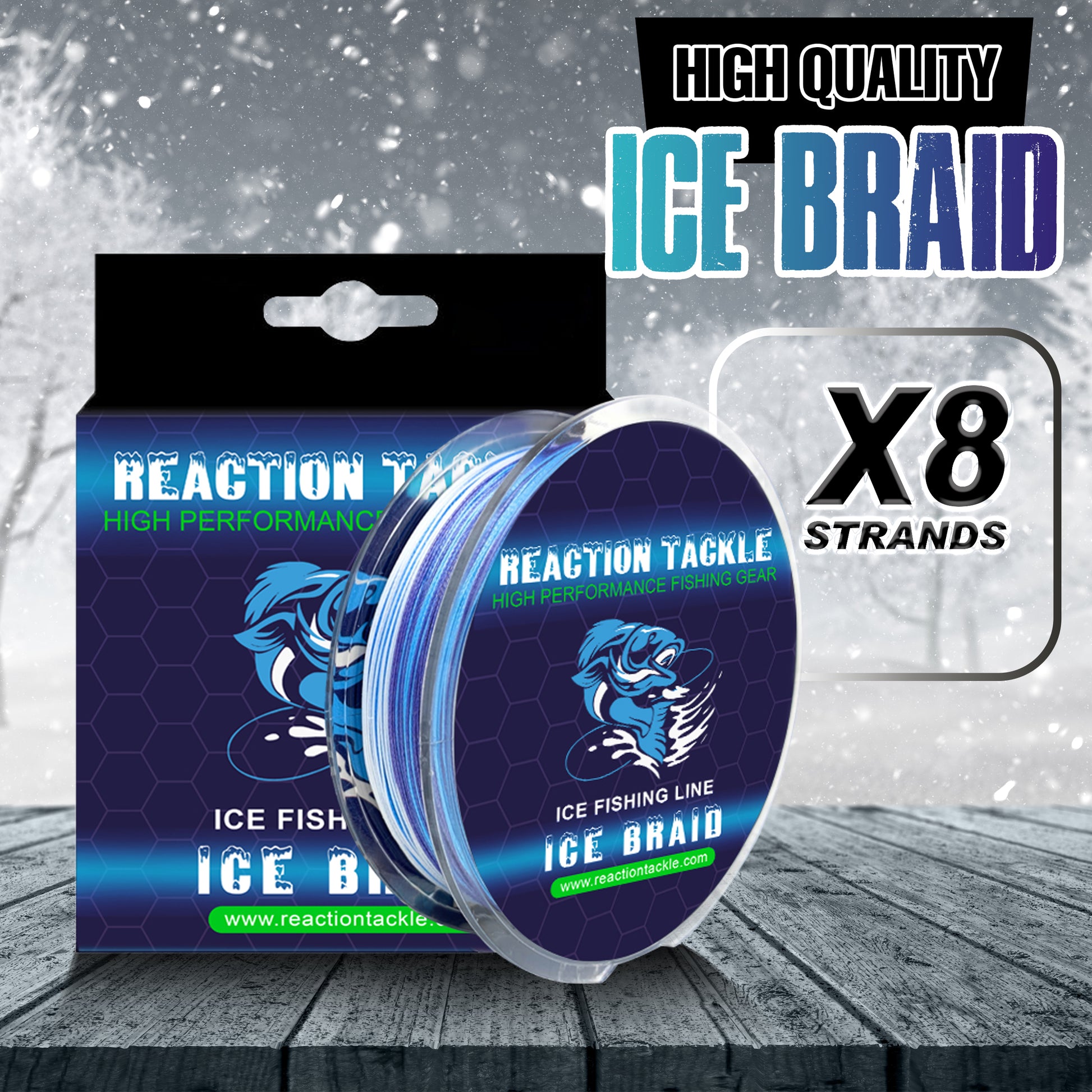 Reaction Tackle X8 Braided Fishing Line- Blue Camo 8 Strand