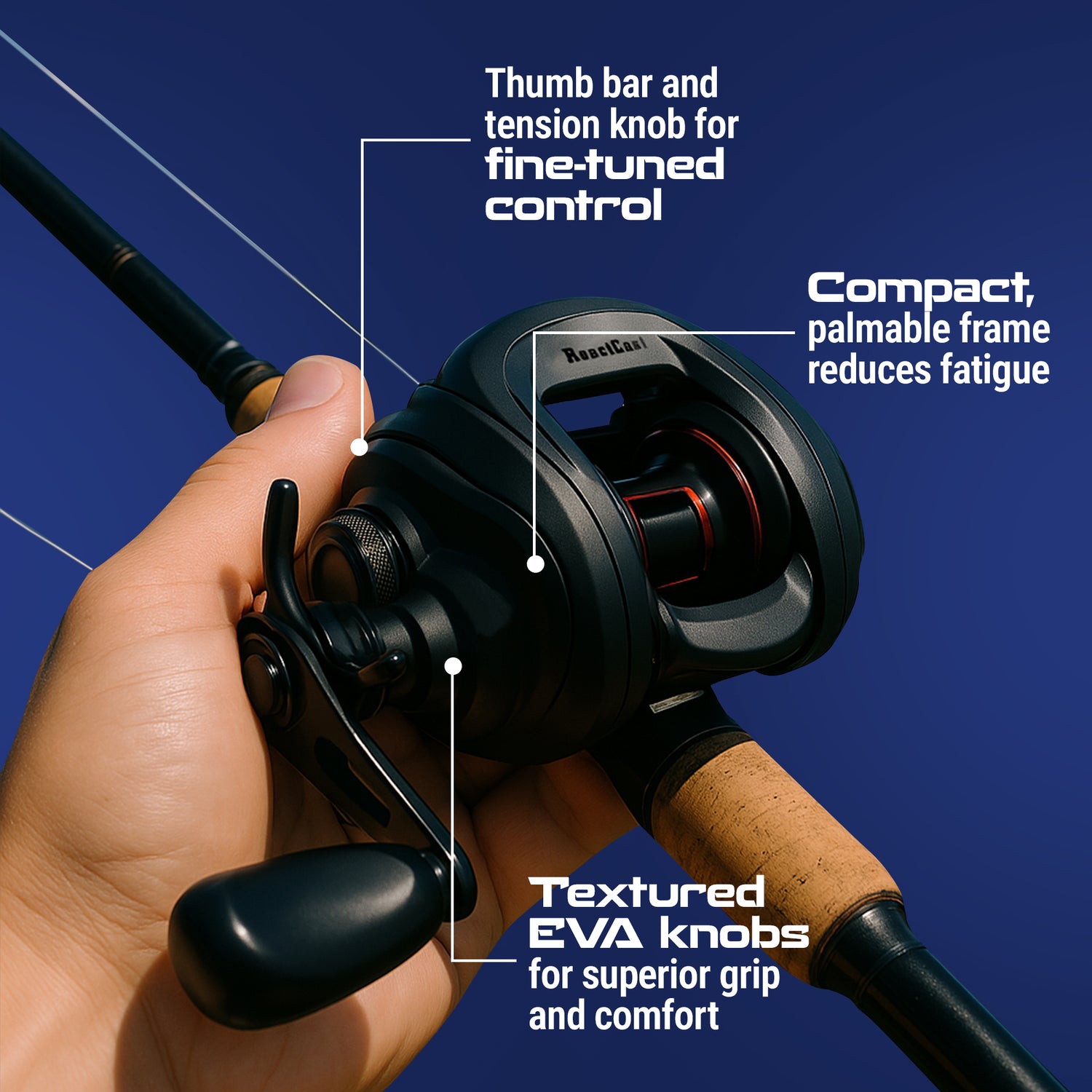 Reaction Tackle Baitcasting Fishing Reel – ReactCast Edition- High-Speed 7.3:1 Gear Ratio Right Handed Reaction Tackle Baitcasting Fishing Reel – ReactCast Edition- High-Speed 7.3:1 Gear Ratio Right Handed