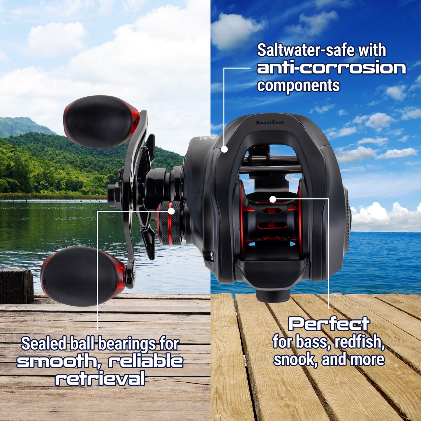 Reaction Tackle Baitcasting Fishing Reel – ReactCast Edition- High-Speed 7.3:1 Gear Ratio - NEW - Reaction Tackle