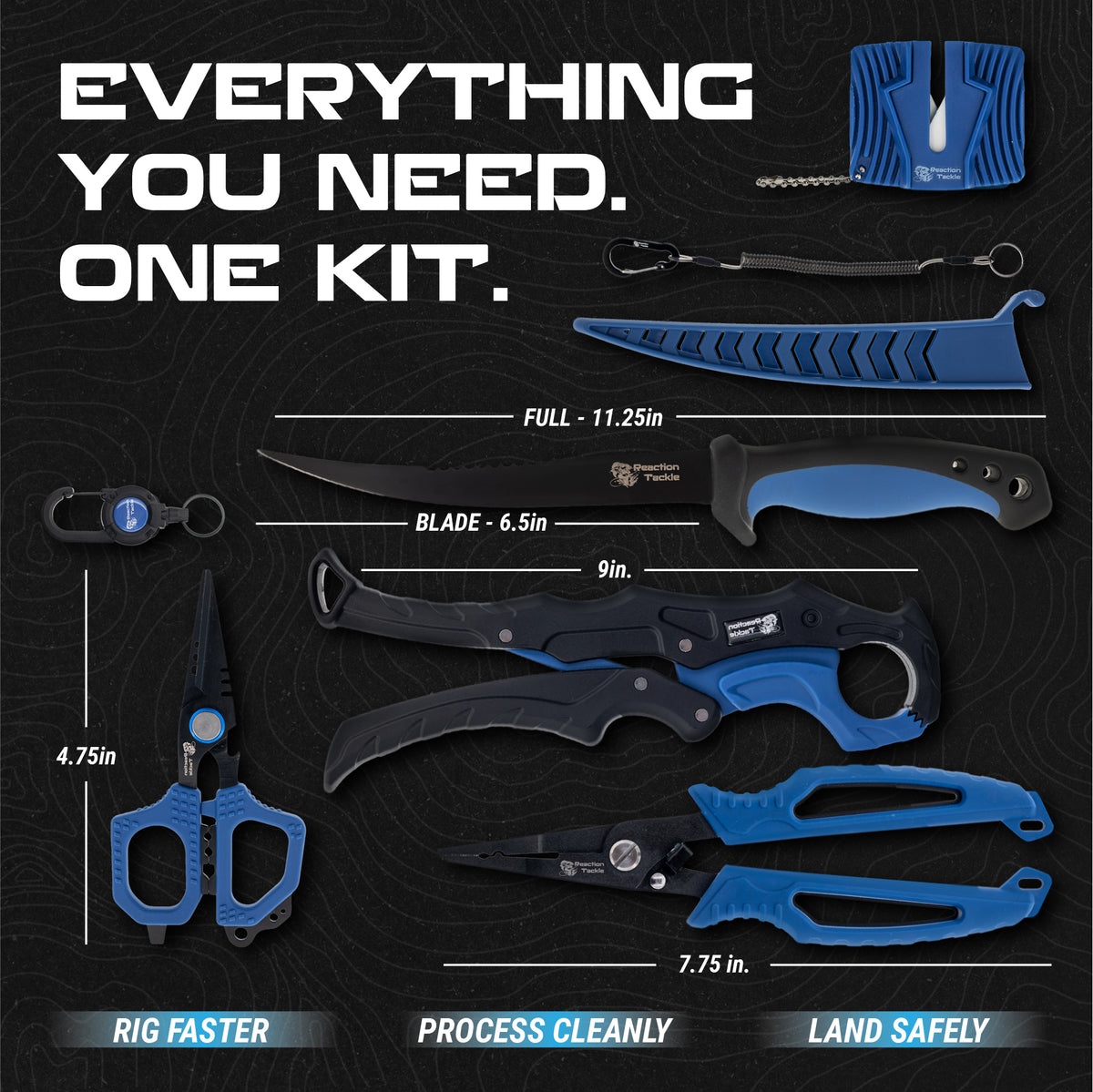 Reaction Tackle 7-Piece Fishing Tool Kits, Saltwater & Freshwater Gear - NEW