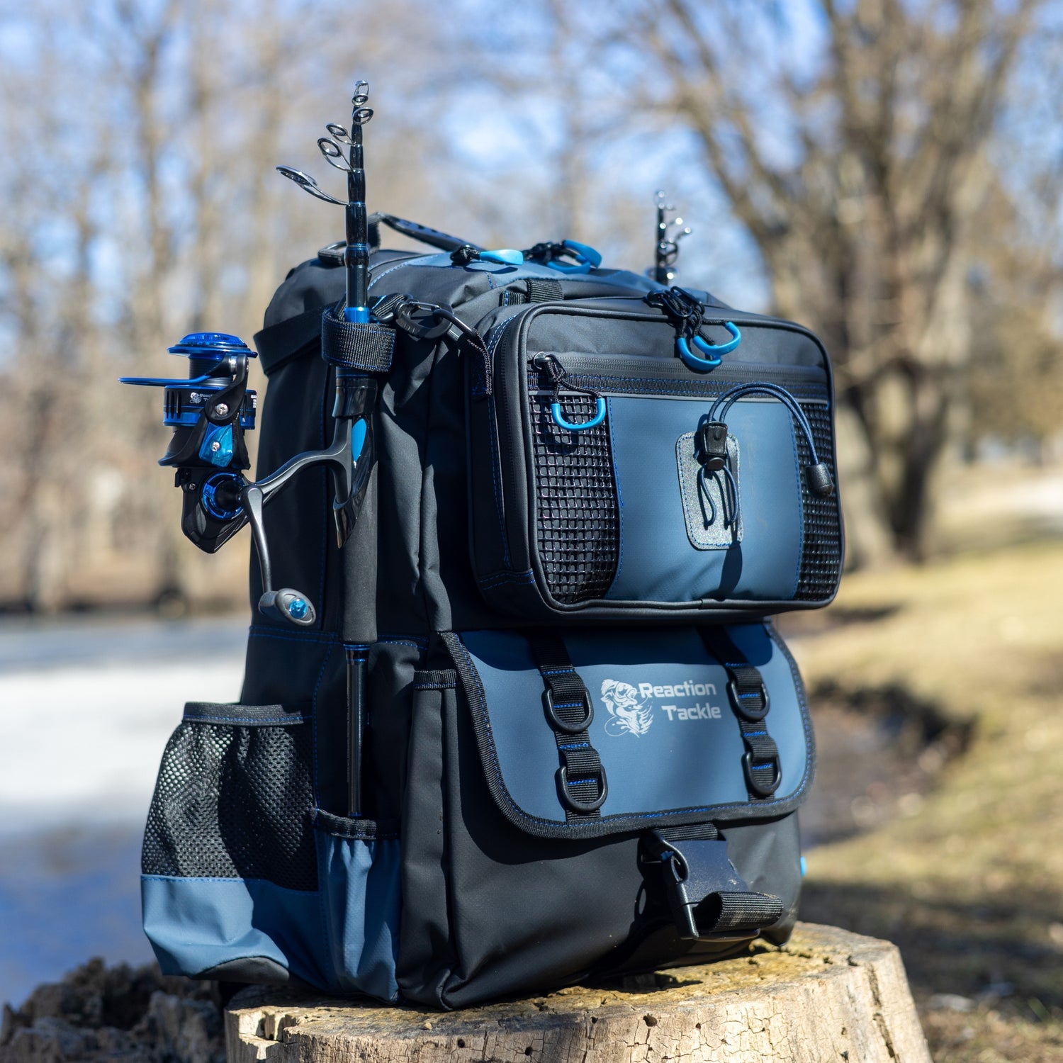 backpack fishing tackle bag Baitium Backpack, With Rod Holders, 40L Capacity With Cooler, Rain Cover, Insulated Pocket, 4 Tackle Trays Included (Jet Black) denier ripstop polyester construction UV Matein Fishing Tackle Box Backpack
