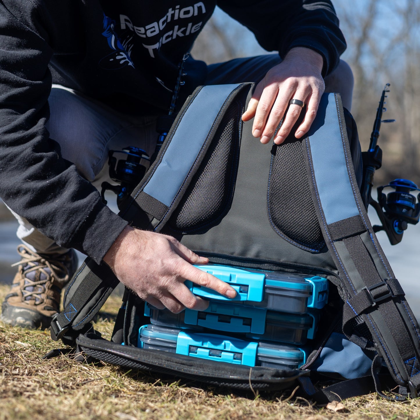 Reaction Tackle Fishing Tackle Backpack with Detachable Bait Binder