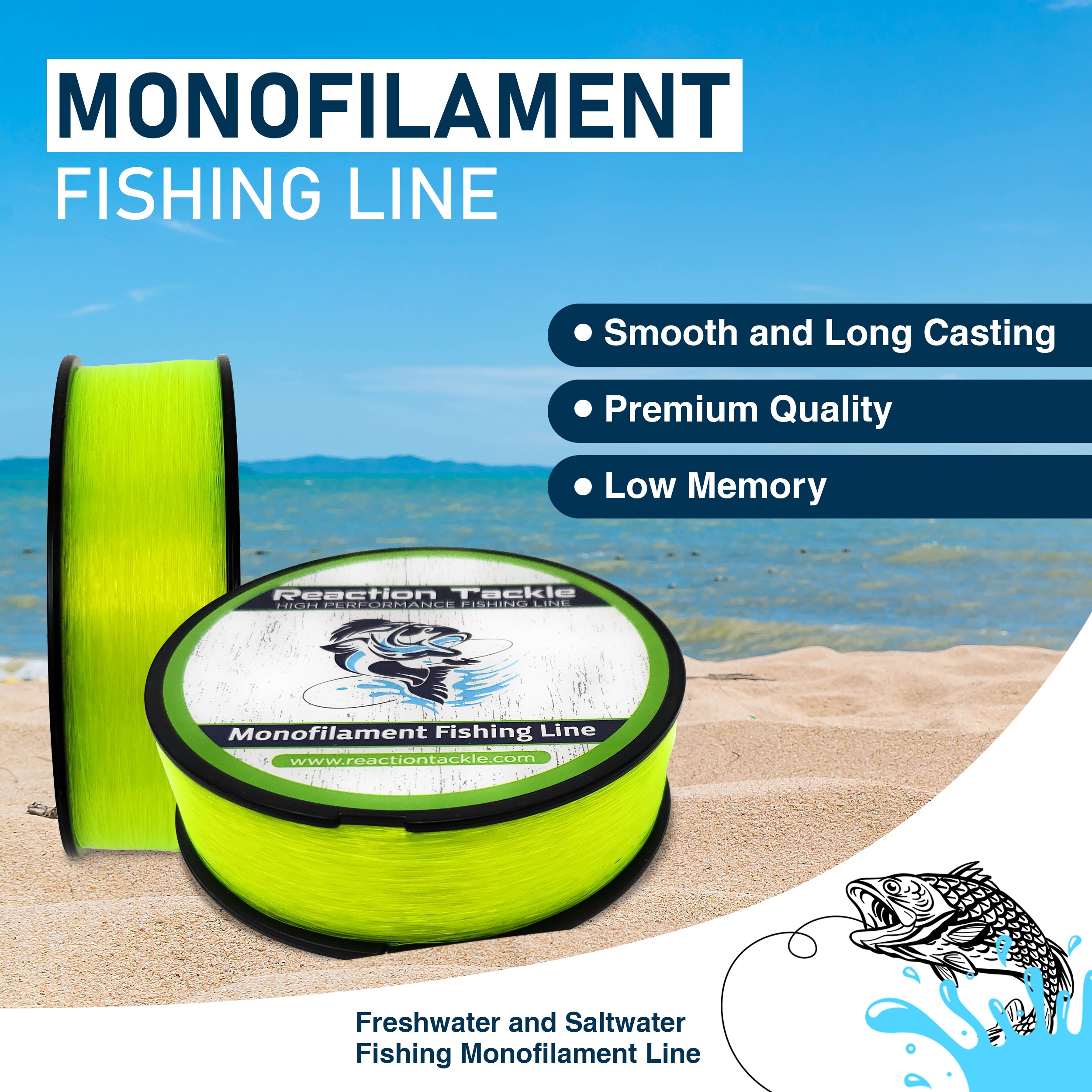 Reaction Tackle Nylon Monofilament Fishing Line 350 yard spools