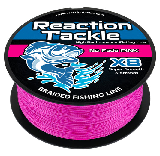 Reaction Tackle X8 Braided Fishing Line - NO FADE Pink 8 Strand - NEW - Reaction Tackle