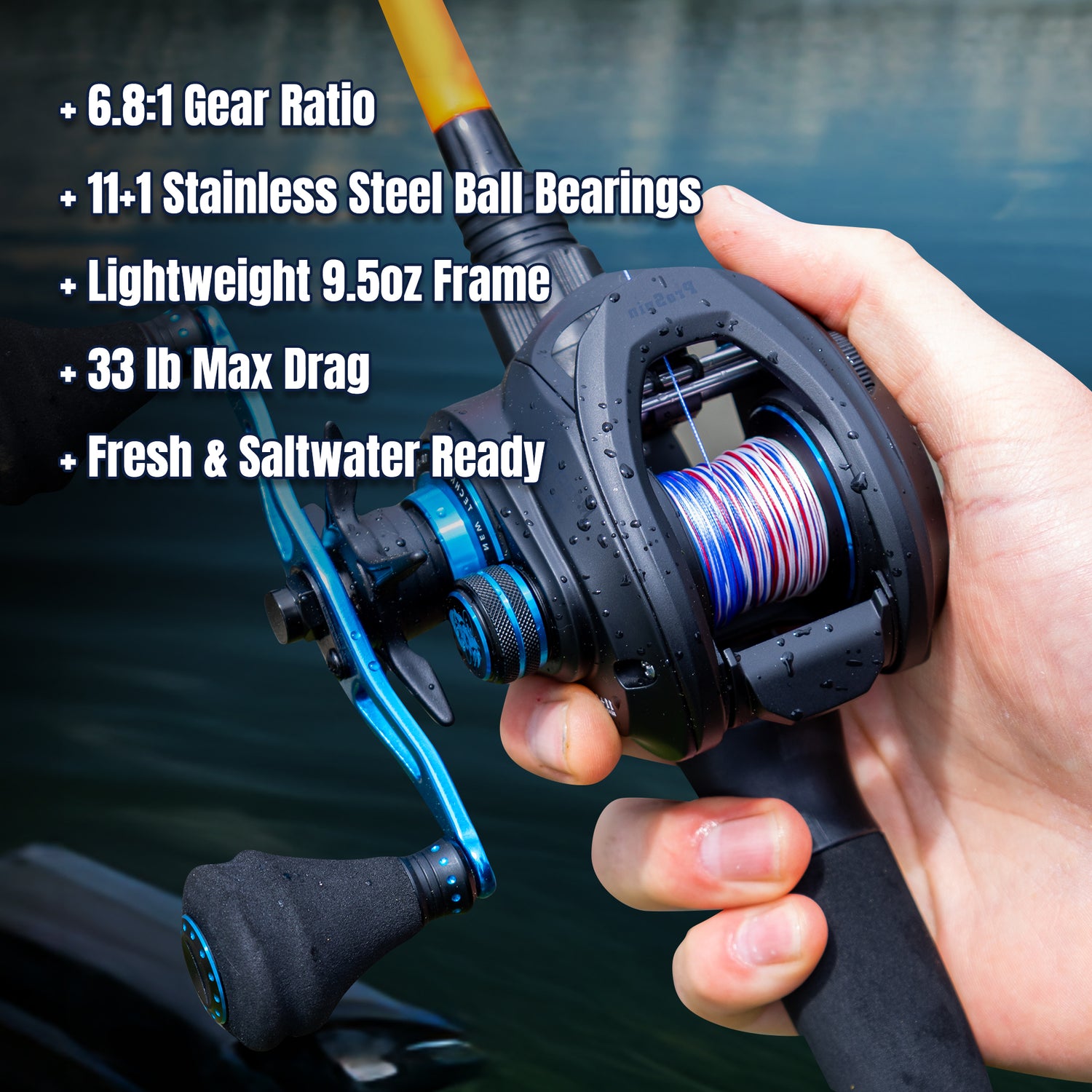 Reaction Tackle Baitcasting Fishing Reel  ProSpin Edition - 6.8:1 Gear Ratio - Right Handed