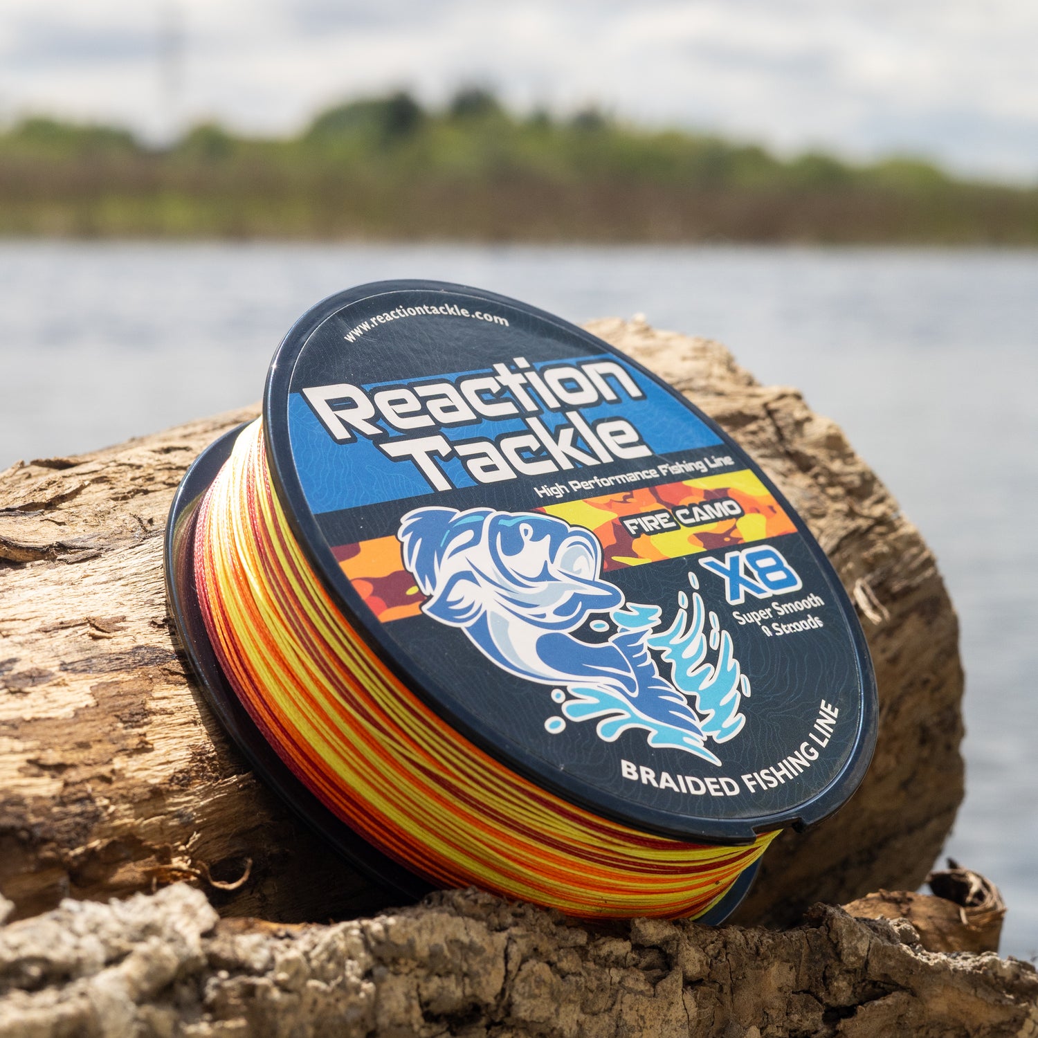 Reaction Tackle X8 Braided Fishing Line - Fire Camo 8 Strand