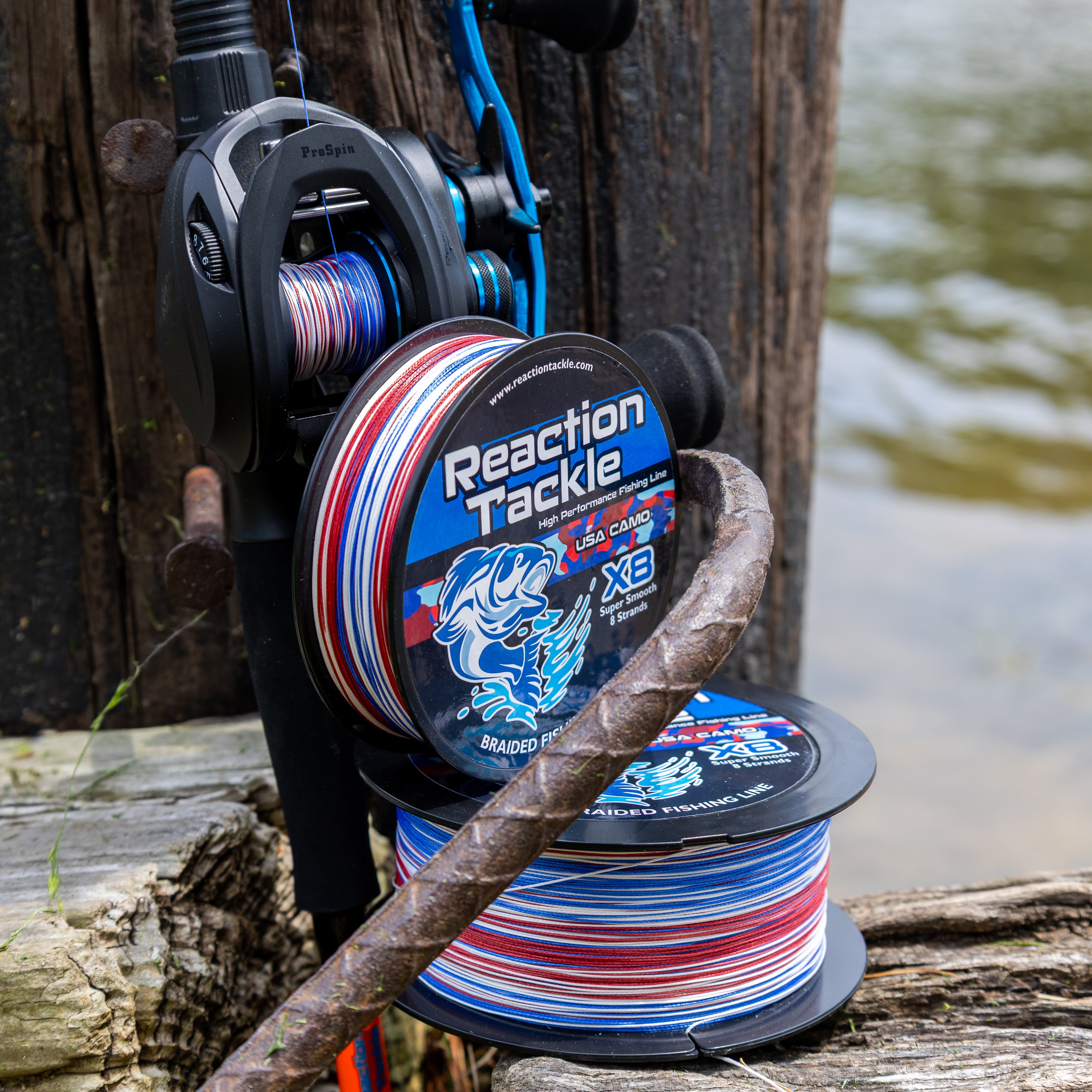 Reaction Tackle X8 Braided Fishing Line - USA Camo 8 Strand - NEW