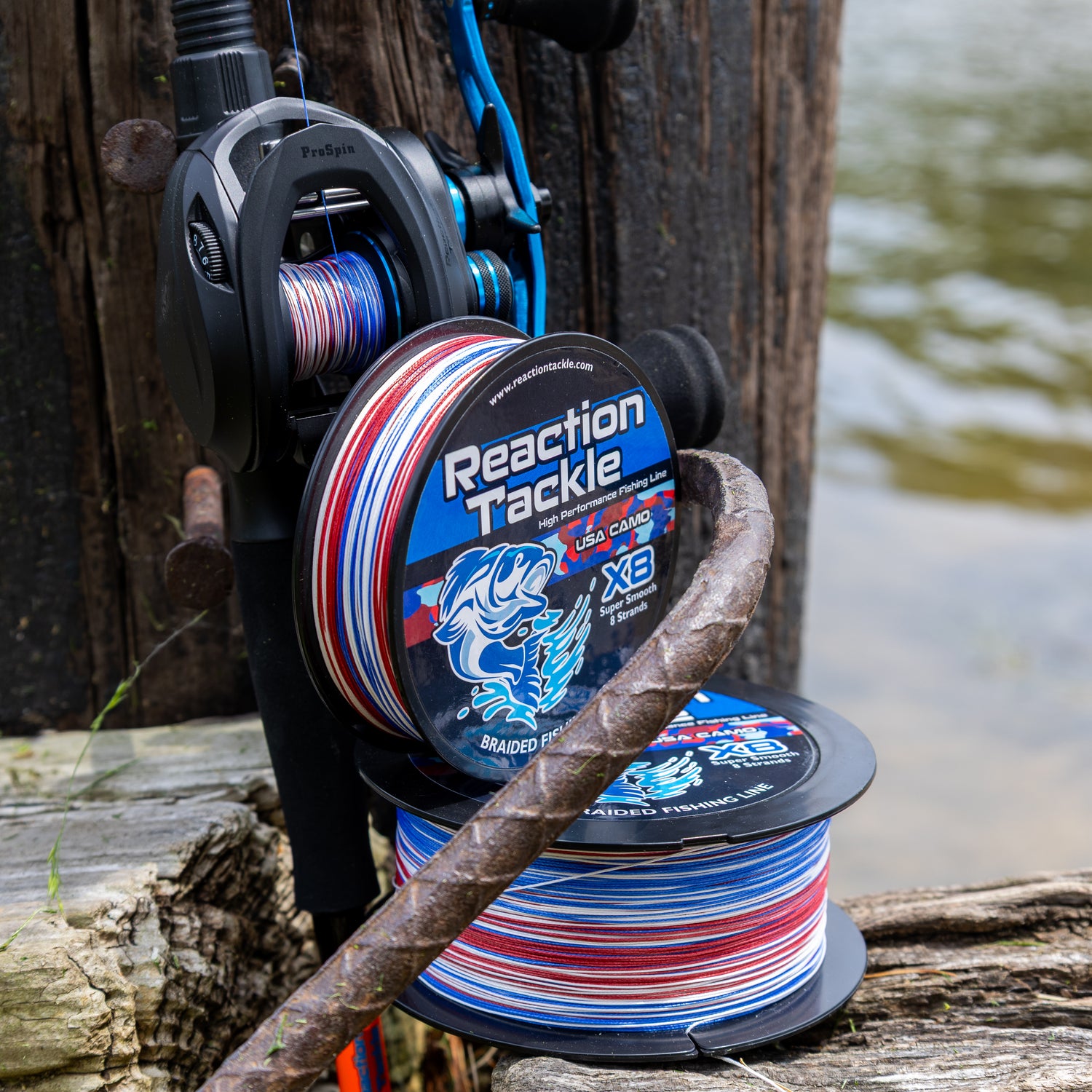 blue camo braided fishing line Reaction Tackle X8 Braided Fishing Line