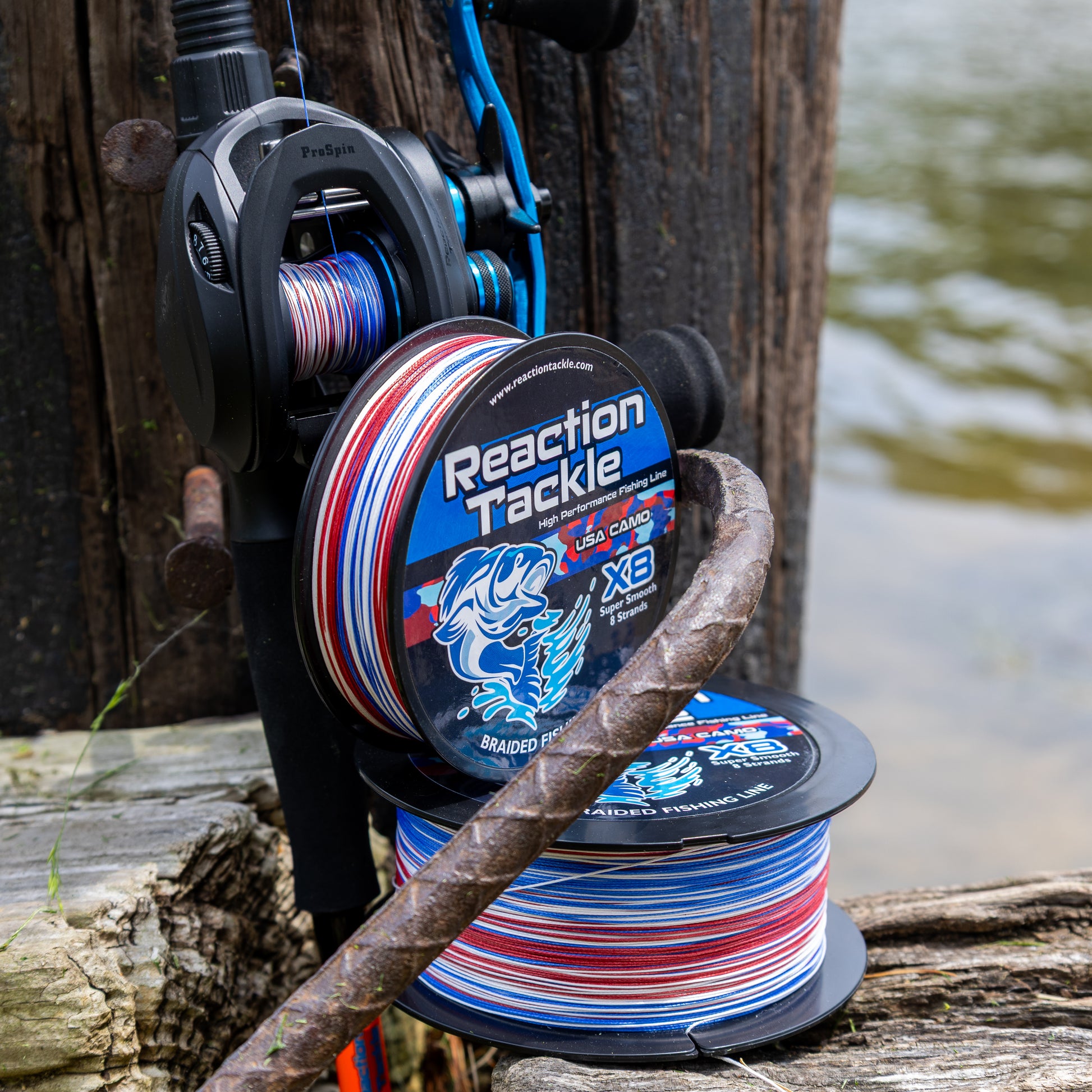 Reaction Tackle X8 Braided Fishing Line - USA Camo 8 Strand - NEW - Reaction Tackle