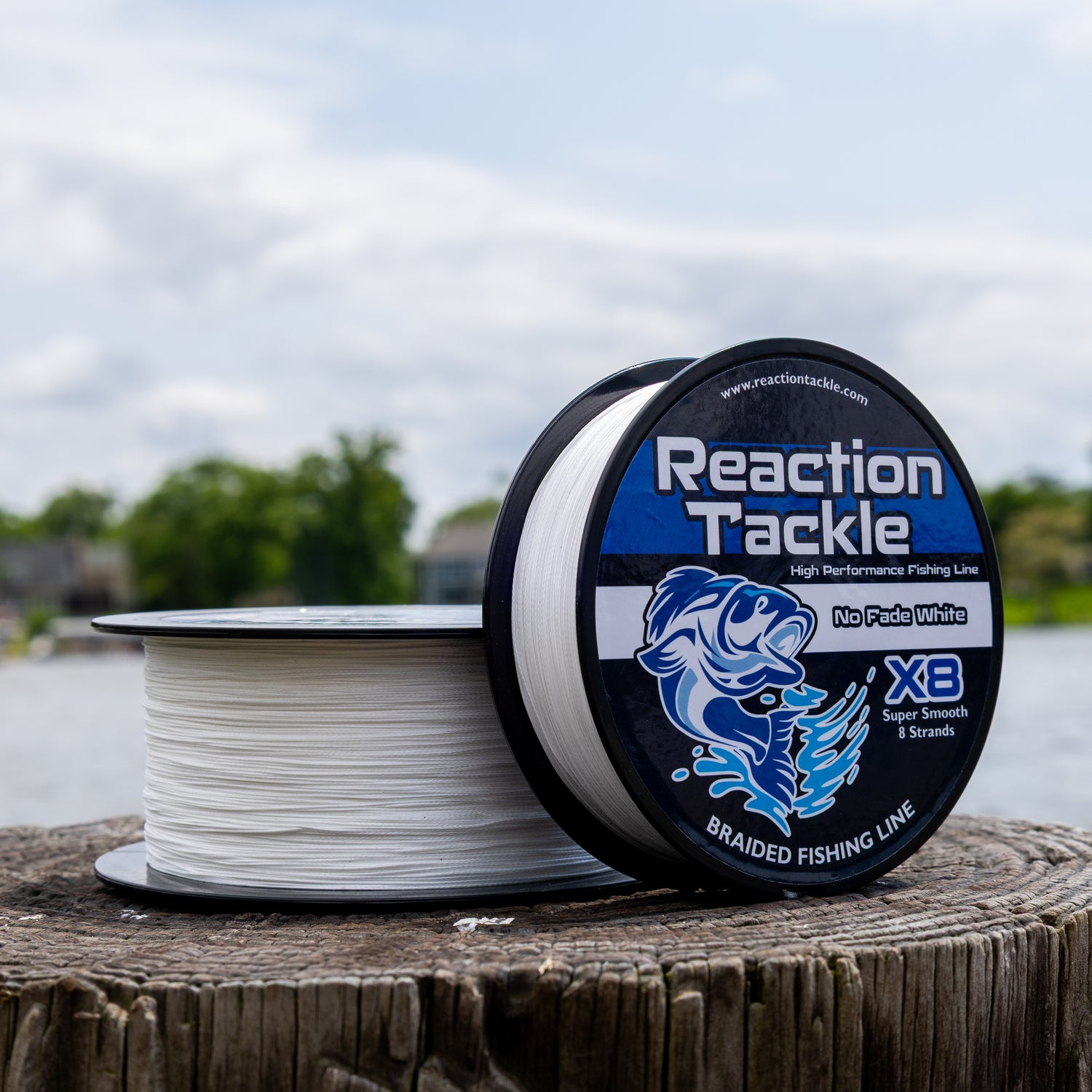 blue and white braided fishing line Reaction Tackle X8 Braided Fishing Line - NO FADE White 8 Strand